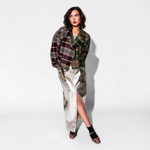 NWT Dressed in LALA Sagittarius Half + Half Plaid Crop Moto Jacket Size 2X / 3X